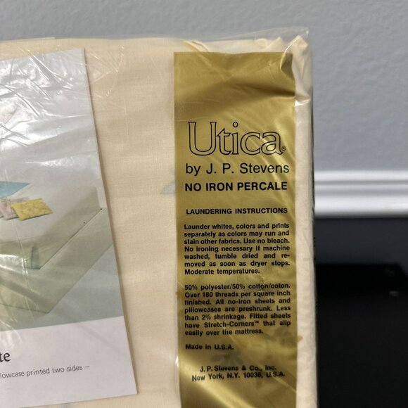 Vtg 70s Utica Cream Floral Elegante Twin Fitted Sheet Deadstock New Cotton Blend - Picture 6 of 8